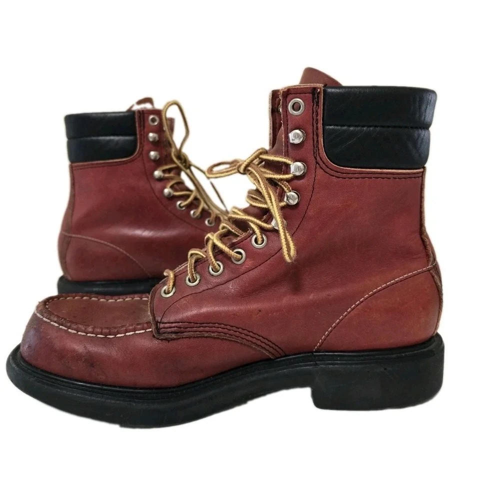 Vintage Red Wing Boots Mens 8.5 B Leather 404 Moc Toe Super Sole Workwear Worn